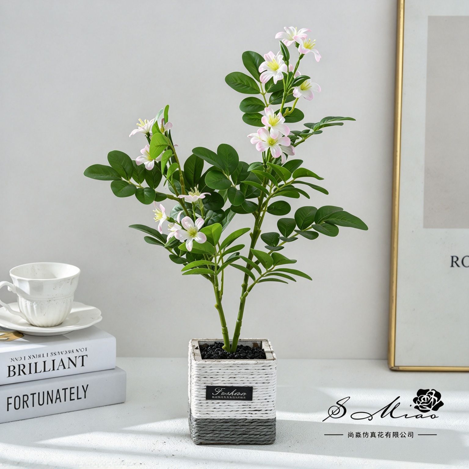Dos tés de árboles, flores, bonsái, moda y creatividad, simulación de flores falsas en maceta, decoración del hogar, fotografía de bodas, adornos de flores artificiales image 3