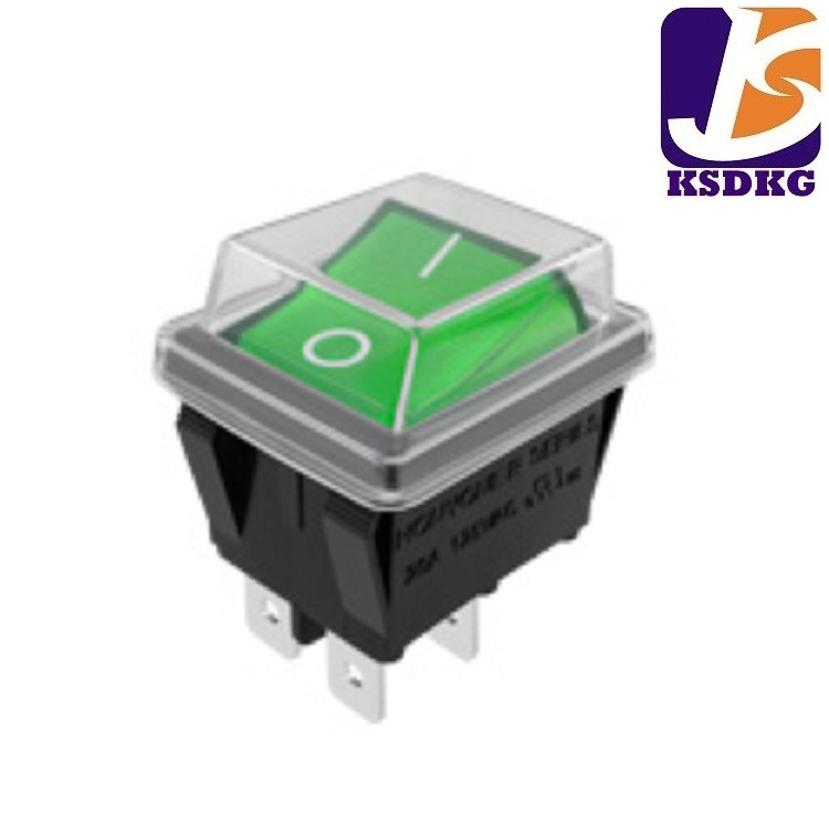 船型电源开关 大电流22A 带灯绿色翘板开关 四脚两档船型开关