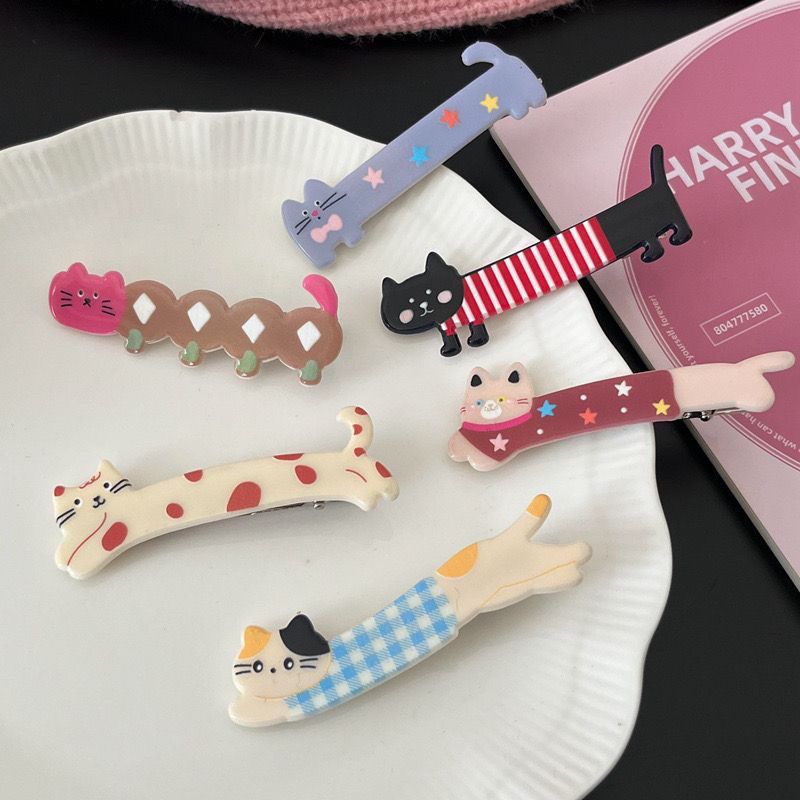 Cute Long Cat Duckbill Clip Ins Sweet Girl's Heart Bangs Clip New Japanese and Korean All-match Cartoon Headwear Women