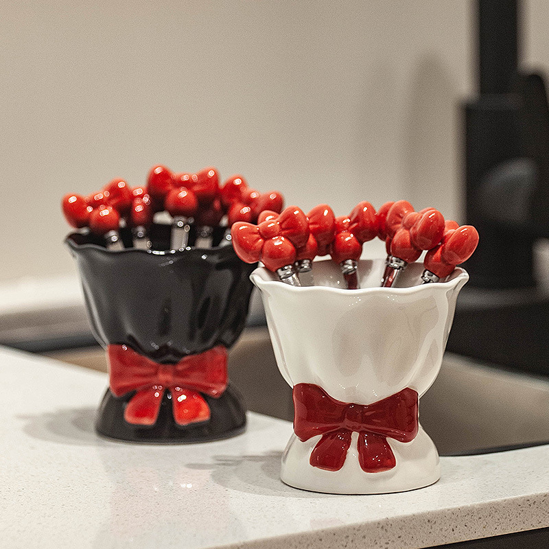 Creative, Cute, High-Looking and Personalized Fruit Fork Household Stainless Steel Dessert Fork Dining Table Desktop Storage Set