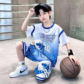 男童夏装速干套装篮球服2025新款男孩夏季短袖洋气儿童装运动球衣