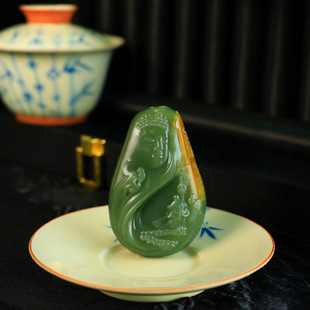 Jinyutang Xinjiang Zhenpin Collection Hetian Jade Laokeng Sand Date Green Jadeite Oil-Rich Jade with Thick Texture and Clean Color