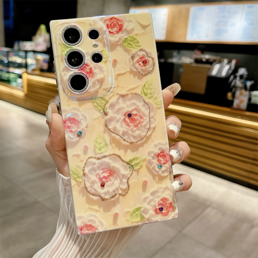 Blaulicht Strass Blumen Handyhülle Für Samsung S25 Ultra_voghion.com