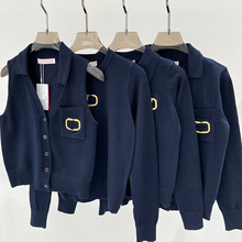 华伦新款高版本时尚休闲字母刺绣简约气质长袖套头背心针织衫上衣