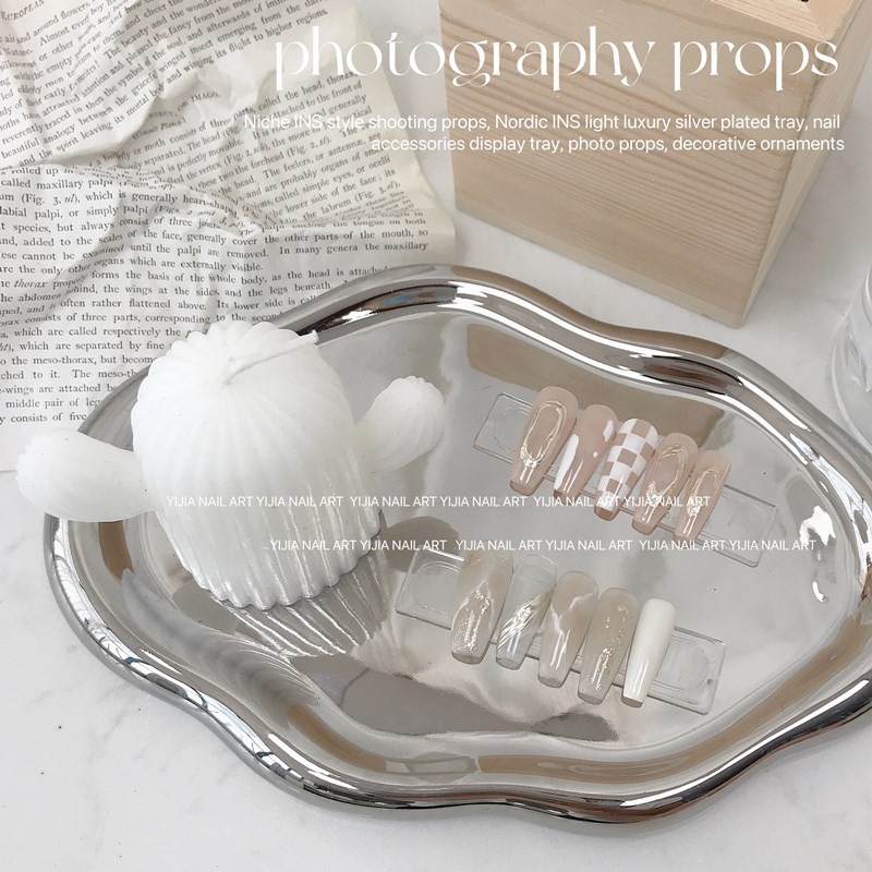 INS uñas accesorios de fotografía irregular ondulación del agua plata polvo cepillo Fondo herramienta decoración tiro Internet celebridad