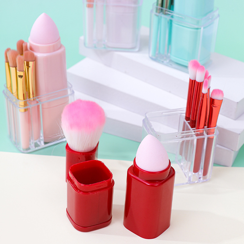 Nuevo portátil 8 en 1 cepillo de maquillaje multifuncional un conjunto de pincel de polvo de sol rojo detalle de ojos cepillo herramienta de maquillaje
