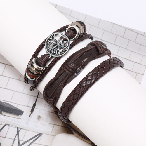 TEMU's New Life Tree Element Bracelet Set for Men, Multi-Layer Cross-Border Handmade Jewelry