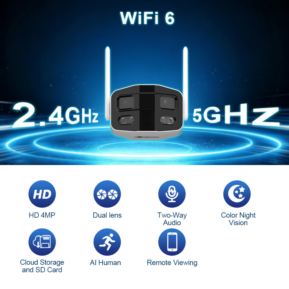 Graffiti 5G Çift Lens Kamera 4MP HD Kablosuz WIFI Geniş Açı Çift Yönlü Konuşma Tam Renkli Güvenlik Kamerası