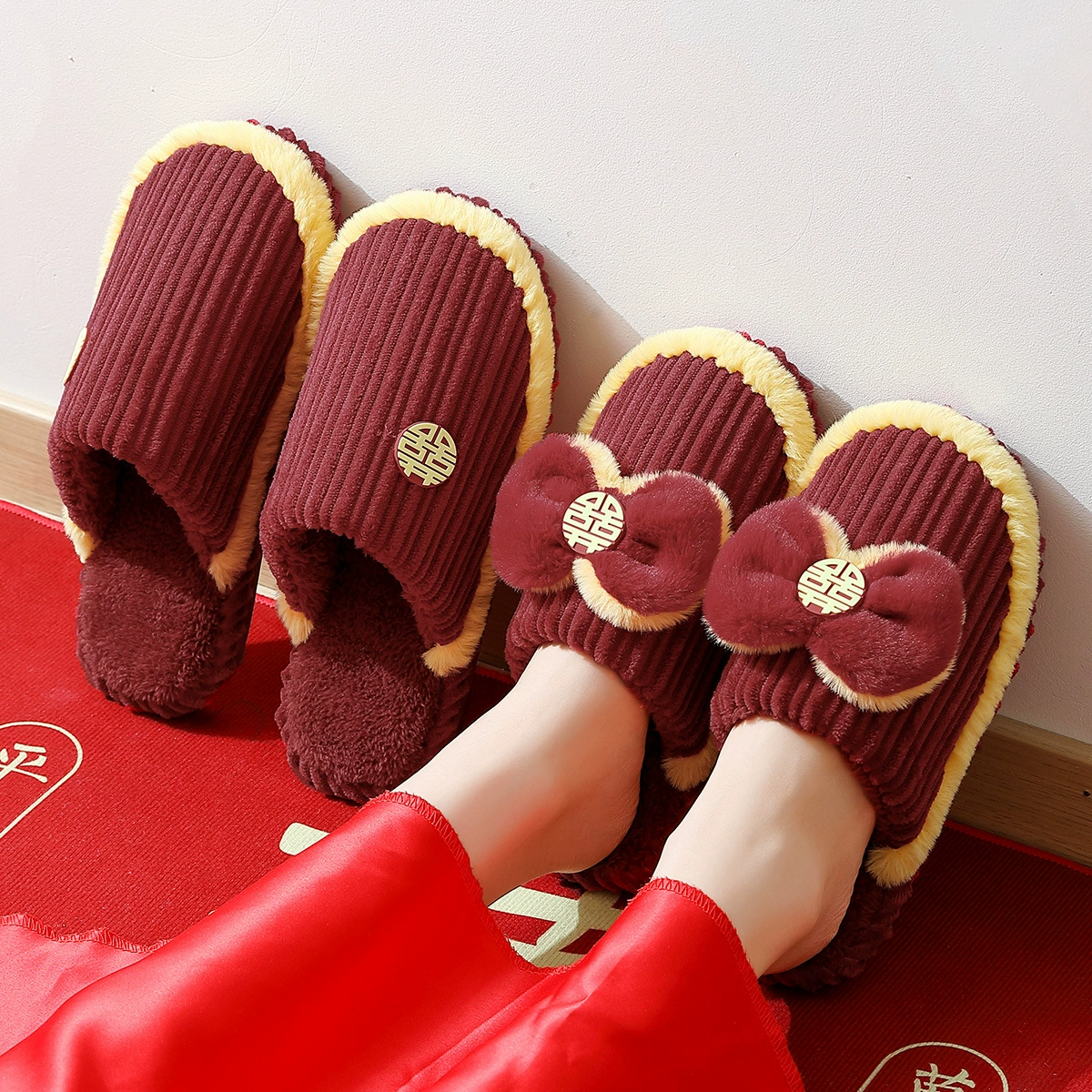 Свадебные тапочки праздничная пара большая красная новобрачная четыре сезона напольное перетаскивание крытый холодный тапочки женский свадебный тапочки оптом