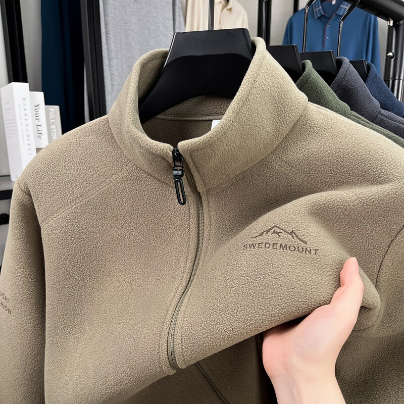 New men's fleece jacket for middle-aged dads, autumn and winter casual wear, high-end stand-up collar fleece jacket for men New men's fleece jacket for middle-aged dads, autumn and winter casual wear, high-end stand-up collar fleece jacket for men