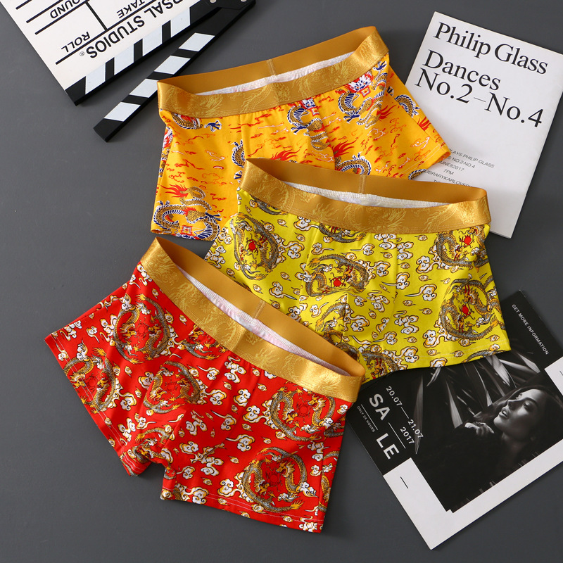 Dragon year men's underwear men's cotton breathable boxers Golden Dragon National Fashion pattern birth year men's boxer shorts