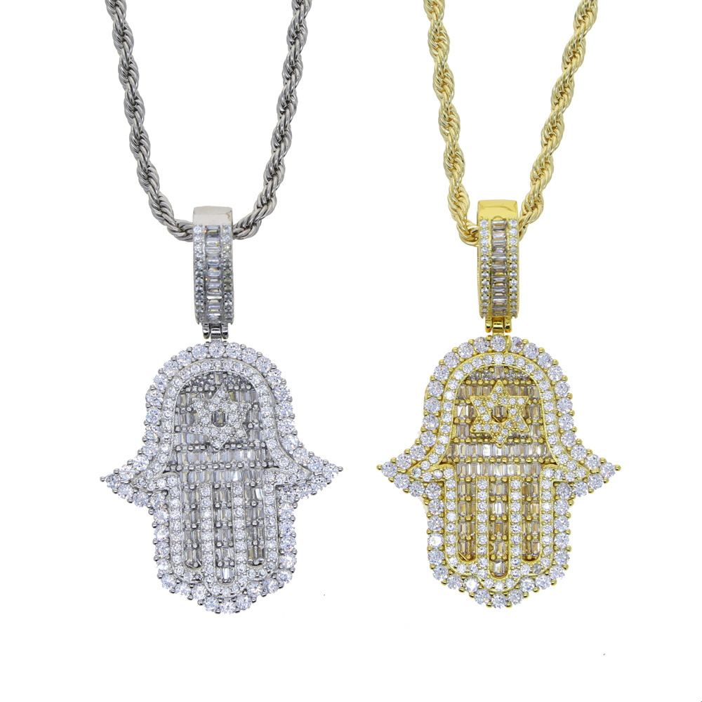 Hip-Hop Style Hip-hop Palm Star Copper Inlay Zircon Men's Pendant Necklace