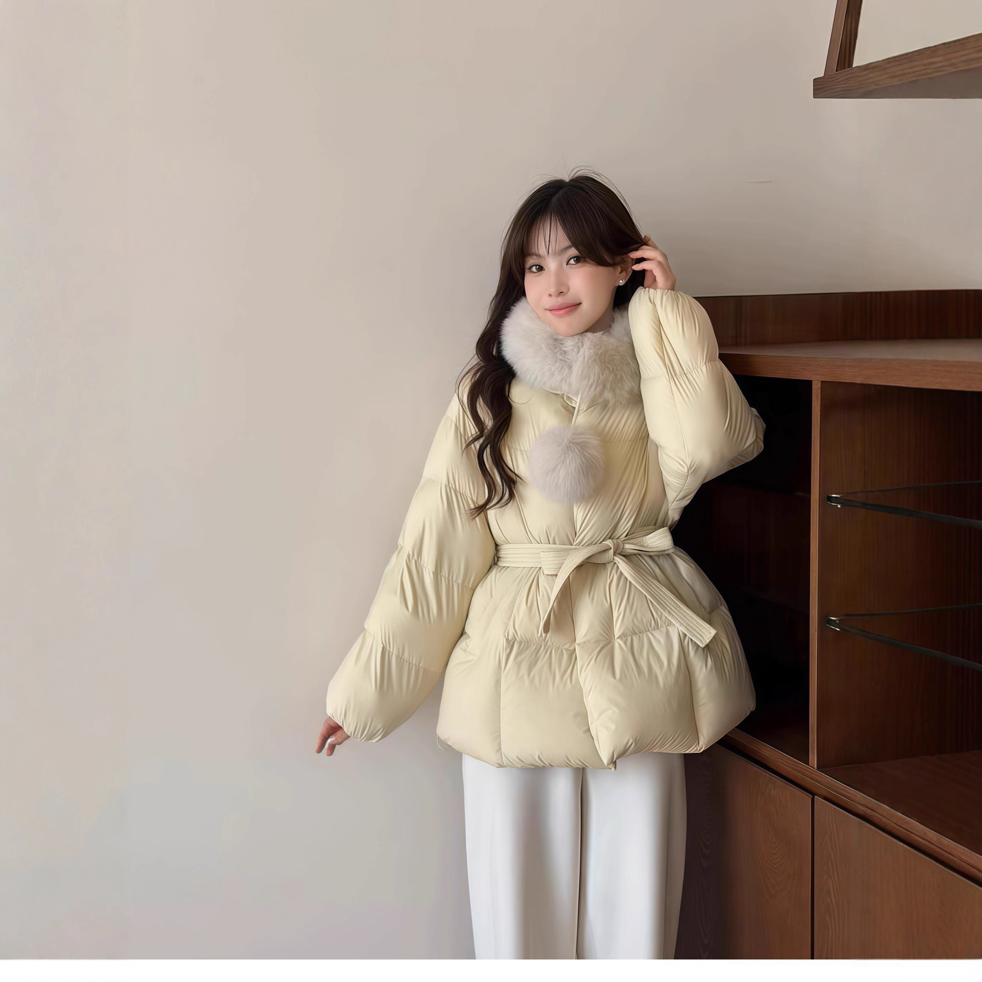 高级感甜美百搭收腰款羽绒服女25冬季新品小个子系带显瘦90绒外套