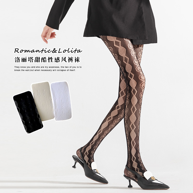 Primavera y verano Lolita chica medias diamante encantador jacquard adelgazamiento encaje hueco malla sexy pantyhose calcetines de red