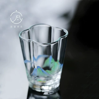 宜室茶话千里江山加厚玻璃云朵小茶杯单杯高透耐热主人杯品茗杯