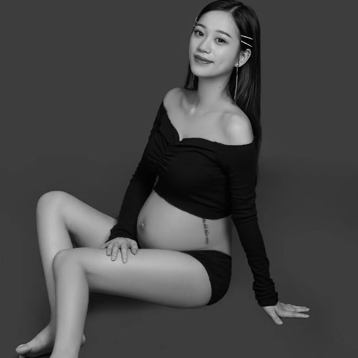 Maternity Photo Clothing Black Simple Off-shoulder Beautiful Pregnant Mommy Art Photo Studio Pregnant Women Photography Clothes