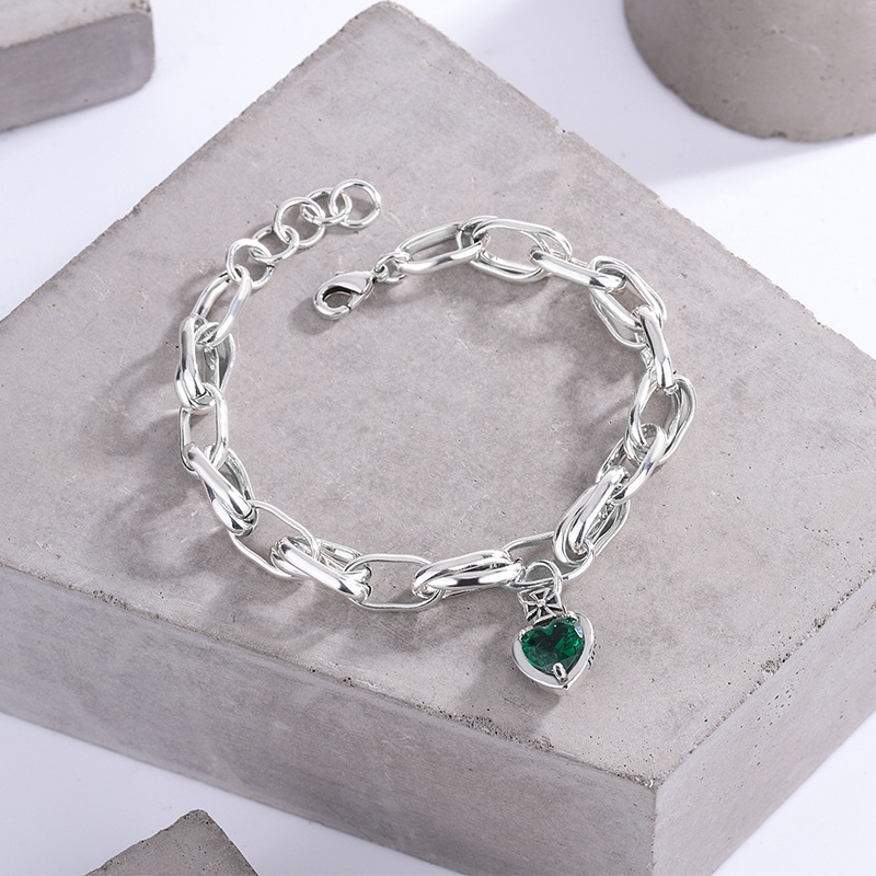 2050 Korean Style Fashion Crown Heart Emerald Bracelet Female Stylish Elegant High-End Literary Popular Bracelet