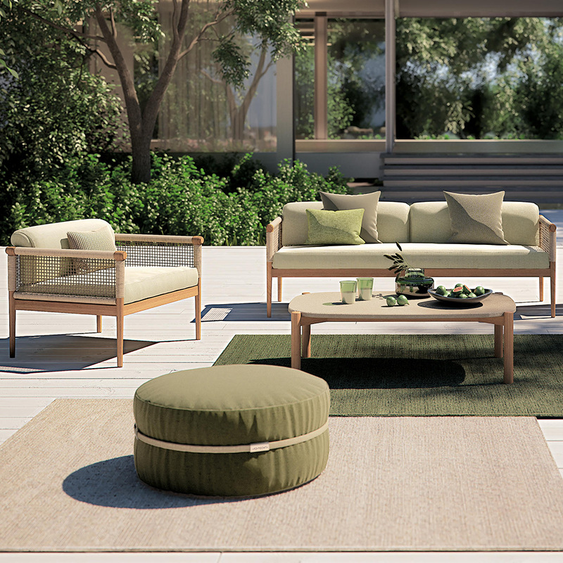 Sofá de ratán para exteriores, para balcón, sala de estar, terraza, impermeable, con protección solar, silla de descanso para jardín, patio, conjunto combinado de teca anticorrosión