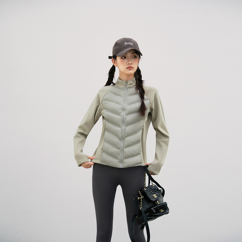 Casual sports cotton jacket for women 2026, ladies' outdoor lightweight slim-fit stand-up collar patchwork cotton jacket with inner lining