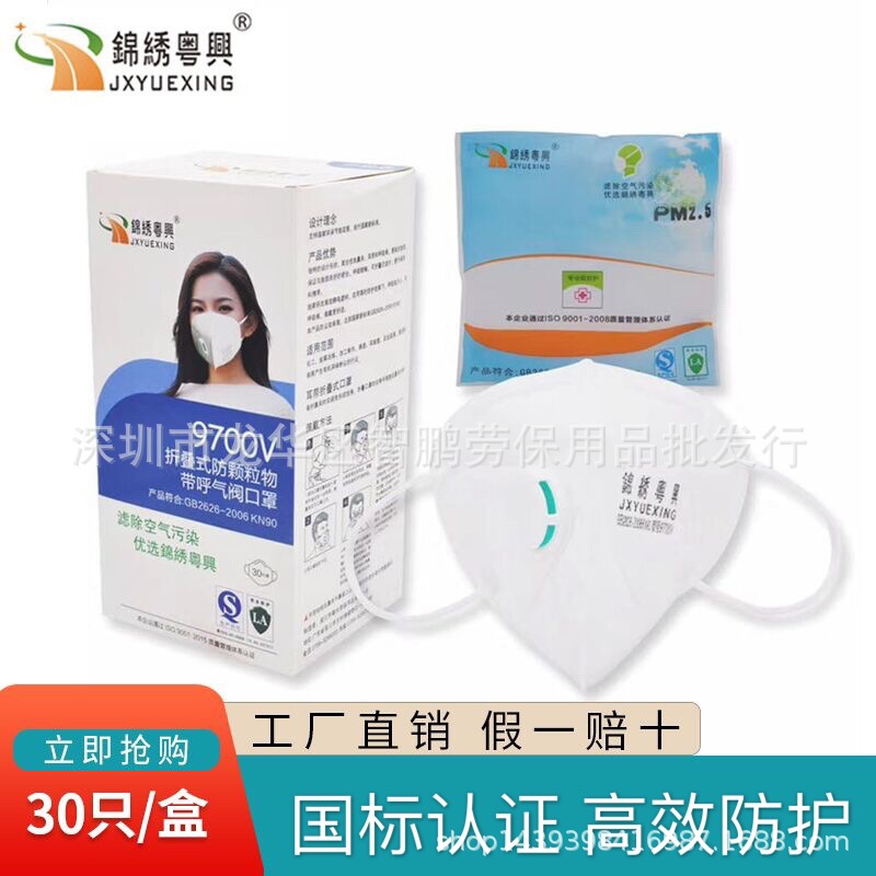 锦绣粤兴9700呼吸阀防尘口罩KN90 防飞沫防雾霾防工业粉尘9501V