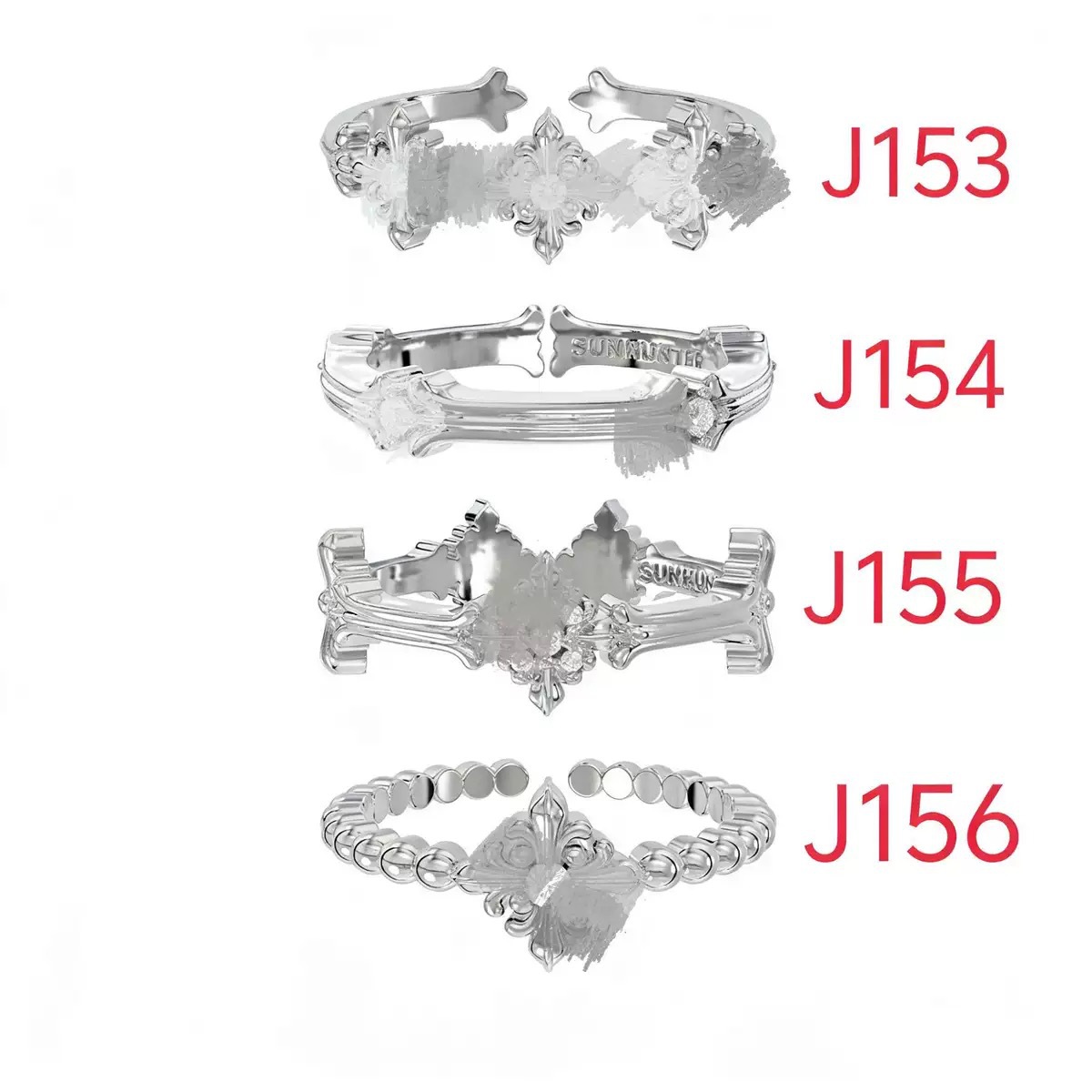 J0153 three flower ring silver