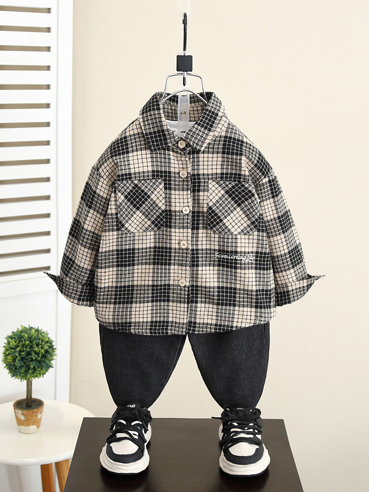 Camisa a Cuadros para Niños 5840, Nueva Chaqueta Otoñal Elegante para Niños 2026, Camisa de Primavera y Otoño para Bebés