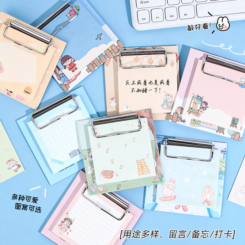 Dibujos animados creativos mini tablero clip nota pad papelería estudiante lindo mensaje no adhesivo nota papel Bloc de notas