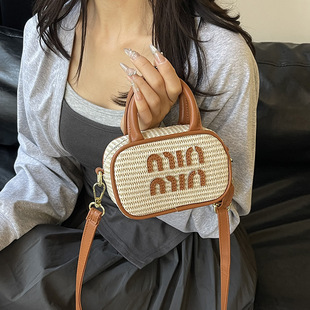 2025 New Summer Straw Material Mini Women's and Kidsren's Official Document Satchel Cross-Body Family Accessories Small Bag Women's Bag