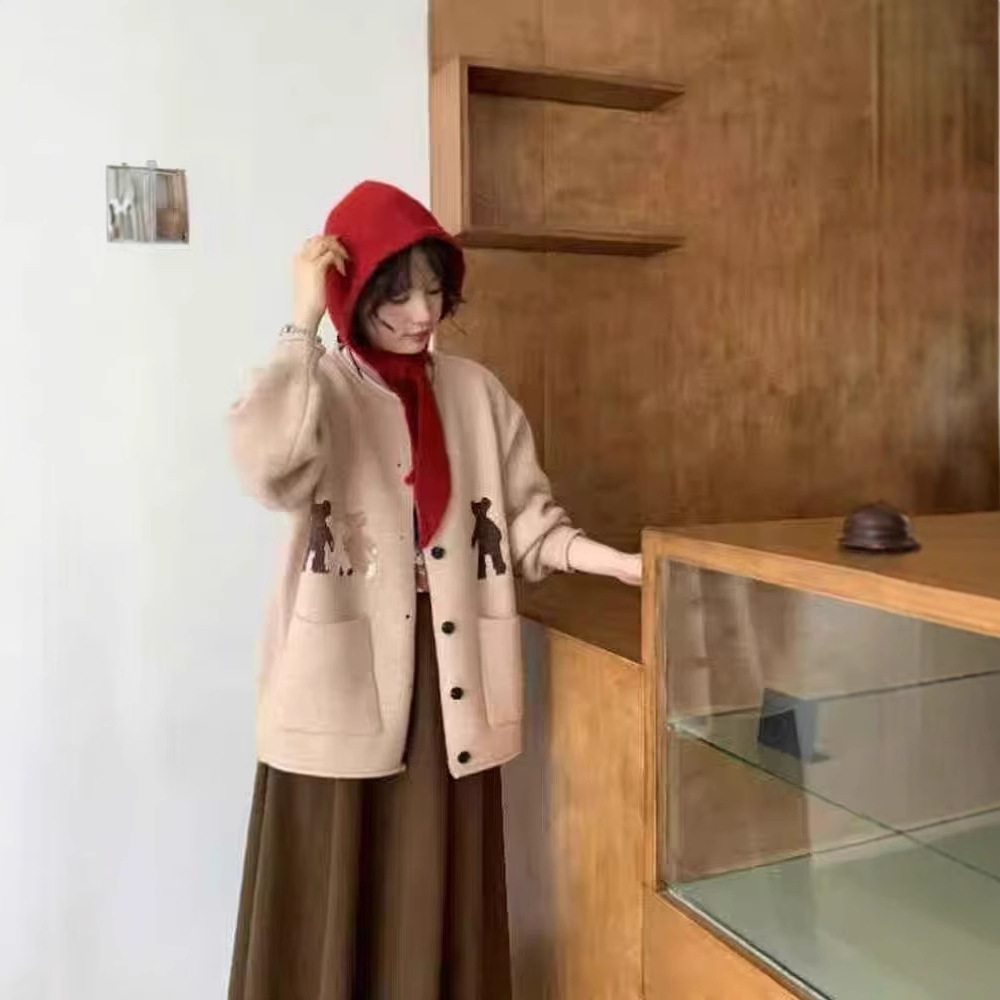 (2개) 한국 스타일 게으른 나이를 줄이는 곰 스웨터 여자 2024 겨울 올매치 새로운 도착 대학 스타일 INS 긴팔 니트 자켓