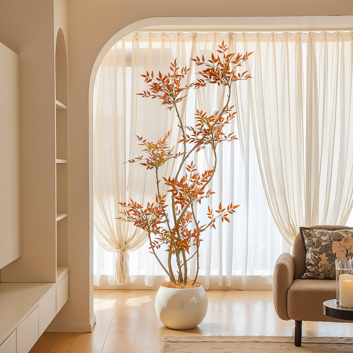 Simulación de estilo nórdico, bambú Nantian, gran planta verde de piso a techo, sensación de alto nivel, sala de estar, decoración del hogar, planta de árbol falso en maceta