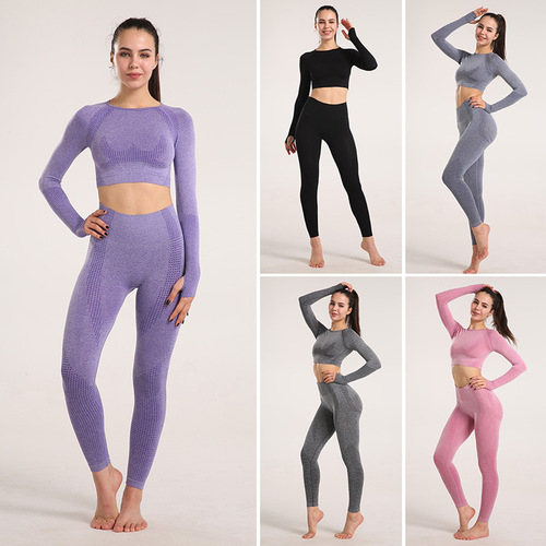 Cross-border European and American Lulu Seamless Knitted Sports Yoga Wear Set for Women – Quick-Drying, Body-Sculpting, High-End Fitness Outfit
