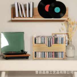 跨境木质唱片置物架黑胶唱片收纳架客厅实木CD光盘整理架木质支架