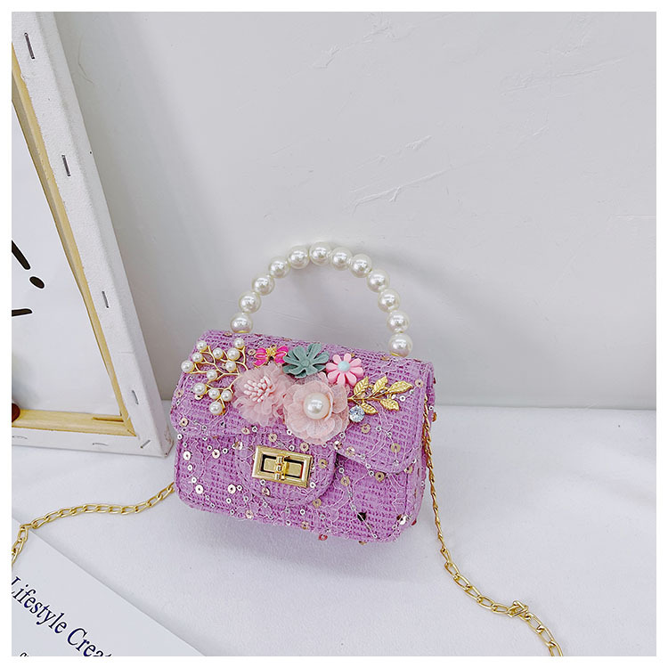 Girl'S Cloth Flower Bow Knot Cute Sequins Pearls Square Lock Clasp Crossbody Bag display picture 69