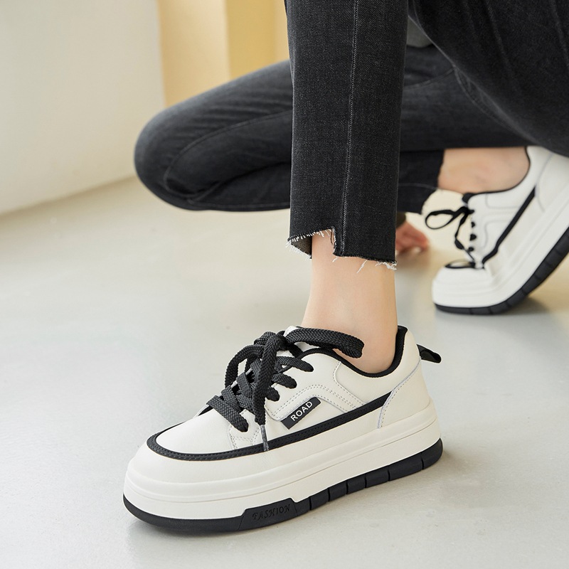 Women's New Leather Sports Casual Versatile Color Matching Thick Bottom Small White Shoes