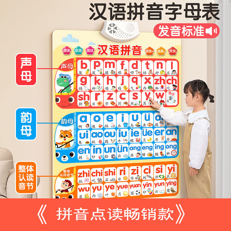 The lovely baby pinyin reading audio wall chart early education pronunciation literacy young cohesion letter multiplication table a generation of hair
