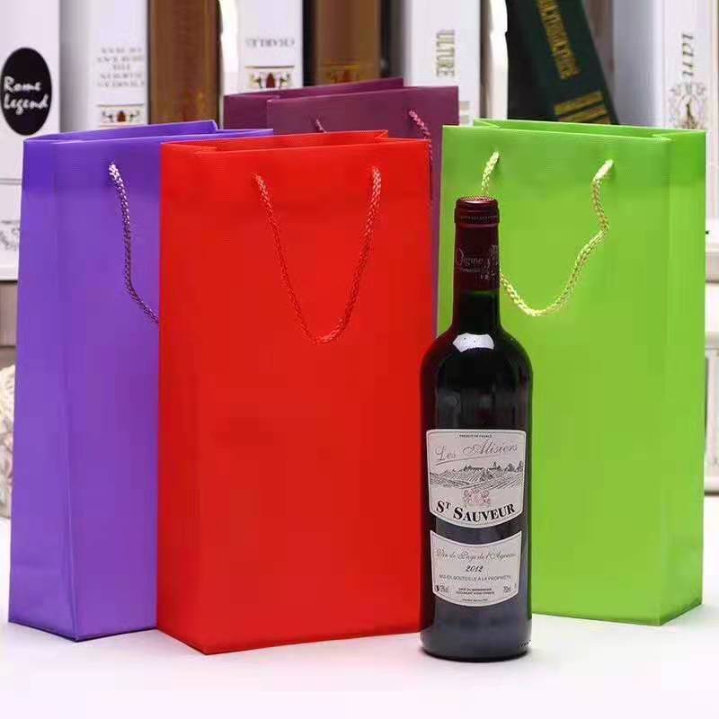 纯色葡萄酒礼品袋双支 韩版手提塑料包装烟酒袋批发超值低价多色