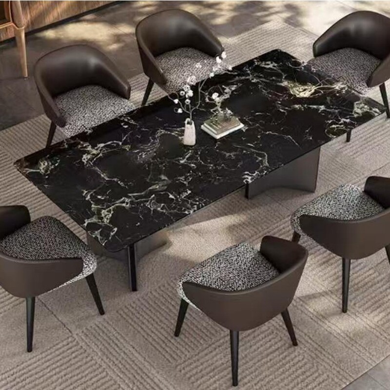 Muyue Black Rose Natural Luxury Stone Dining Table Italian Minimalist Rectangular Dining Table Stainless Steel Legs High-Quality Dining Table