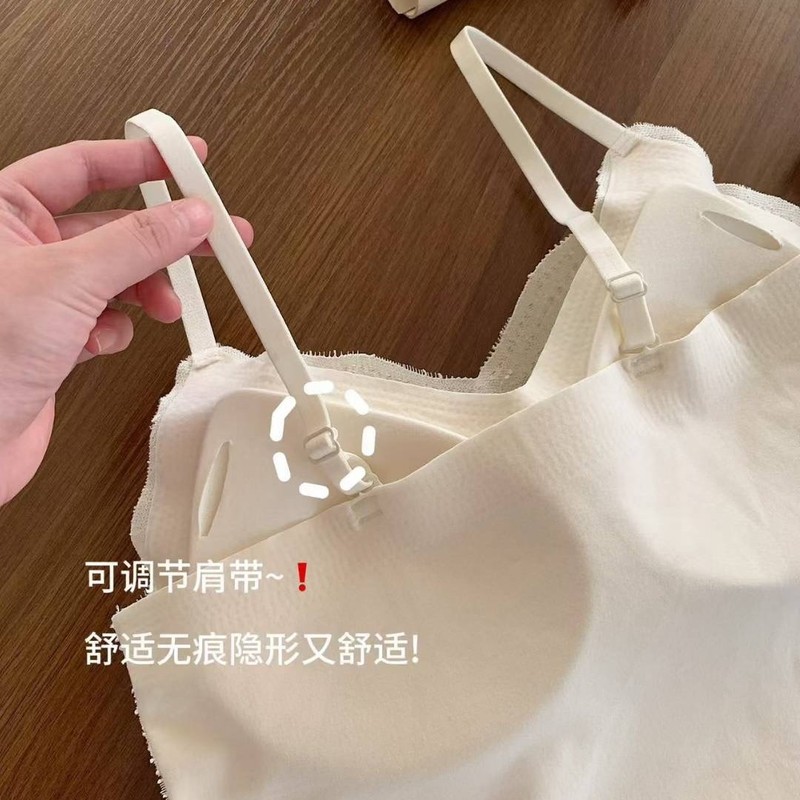 羊毛燕窝润肤蕾丝美背秋款恒温自带胸垫背心内搭V领气质通勤吊带|undefined