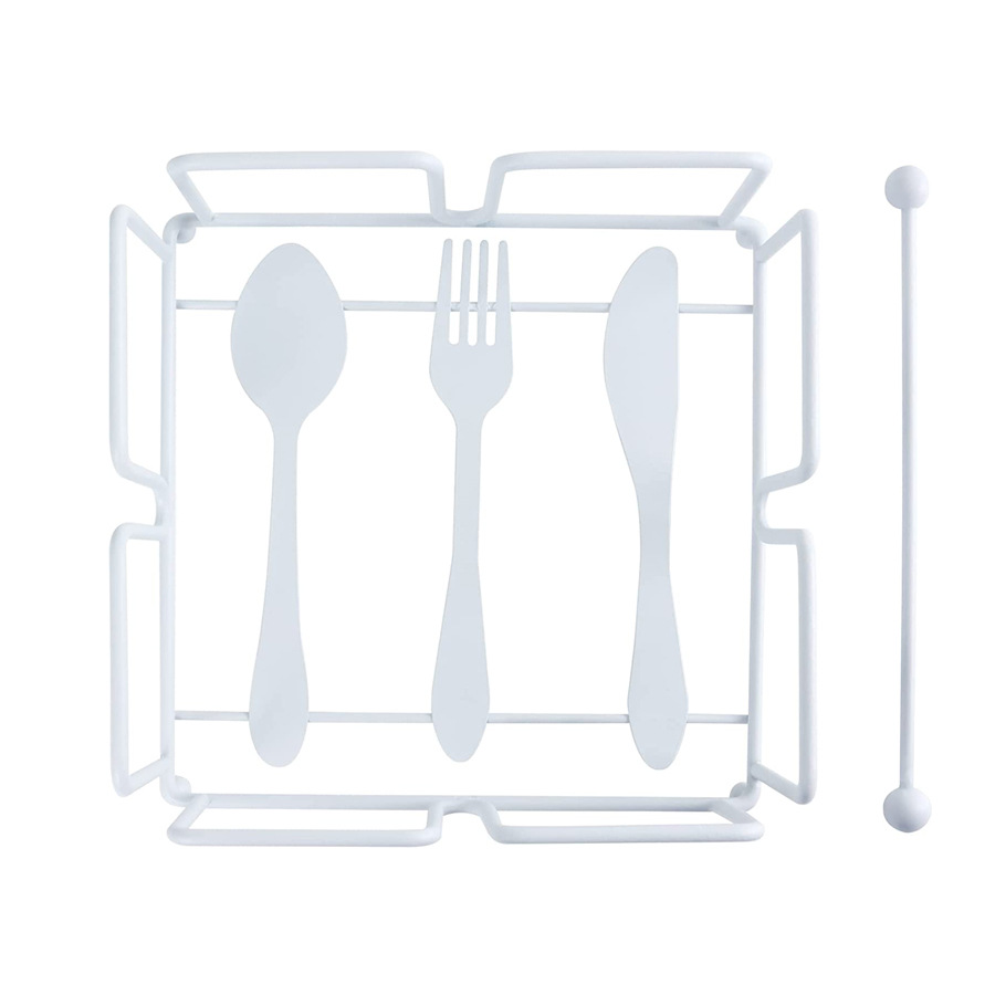 跨境亚马逊刀叉勺餐巾座铁艺立式方形厨房西餐厅咖啡厅收纳纸巾架