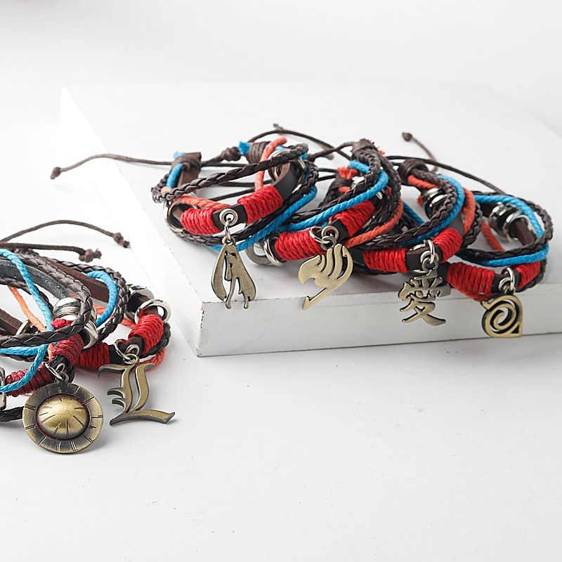 Anime Peripheral Hand Accessories One Piece Death Notes Naruto Leather Bracelet Adjustable Retro Bracelet Jewelry