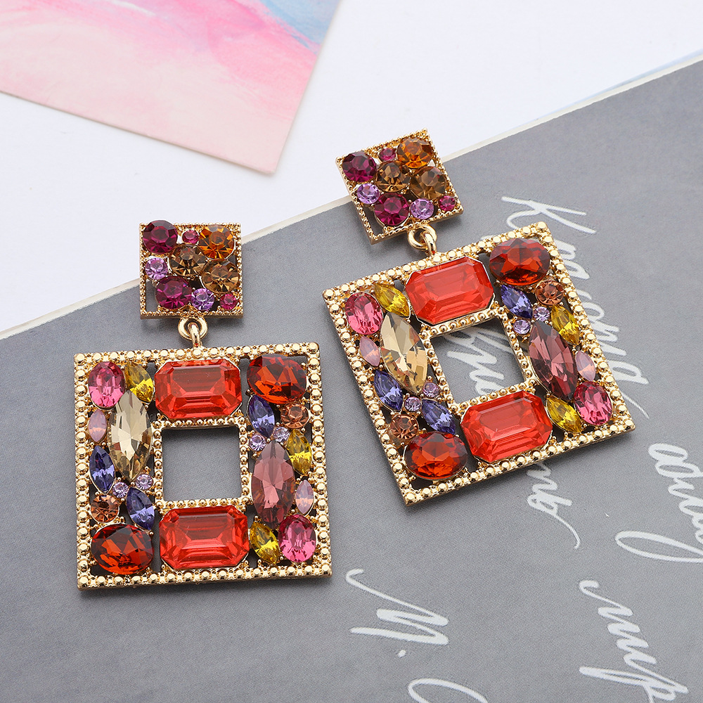 Square Pattern Women'S Gender Inlay Design 1 Pair Fashion Square Inlay Metal Artificial Diamond Drop Earrings