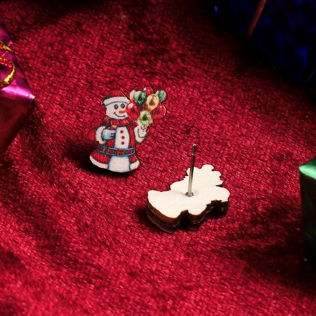 Christmas Tree, Santa Claus, Sock Pattern Women's Gender 1 Pair Christmas Cute Christmas Tree Santa Claus Sock Wood Ear Studs