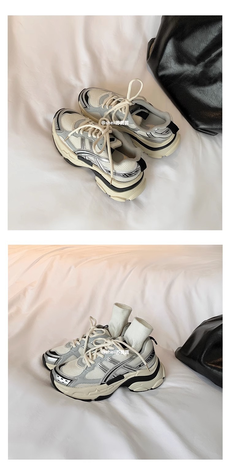 Women's Leather Platform Casual Jogging Sneakers Space Silver_voghion.com