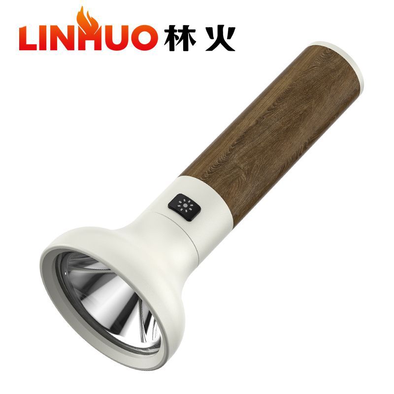 Nuevo grano de madera de aleación de aluminio transfronterizo luz fuerte linterna de largo alcance USB recargable batería incorporada linterna LED de mano
