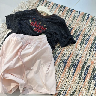 美式工装风刺绣休闲短裤女夏宽松百搭户外风速干阔腿运动跑步热裤