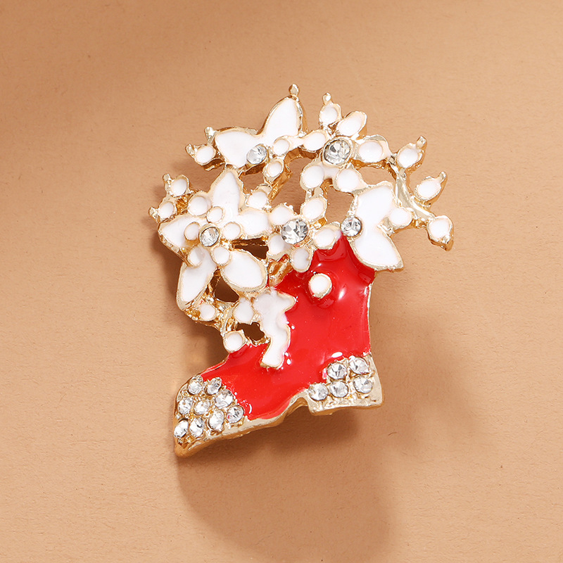 Broche De Bottes Rouges De Fleur D&#39;huile De Goutte Cloutée De Diamant De Mode De Noël En Gros Nihaojewelry display picture 3