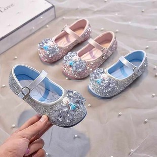 Children's Princess Shoes Crystal Shoes Aisha 2025 Spring and Autumn New Girls' Leather Shoes Soft Sole Baby Shoes