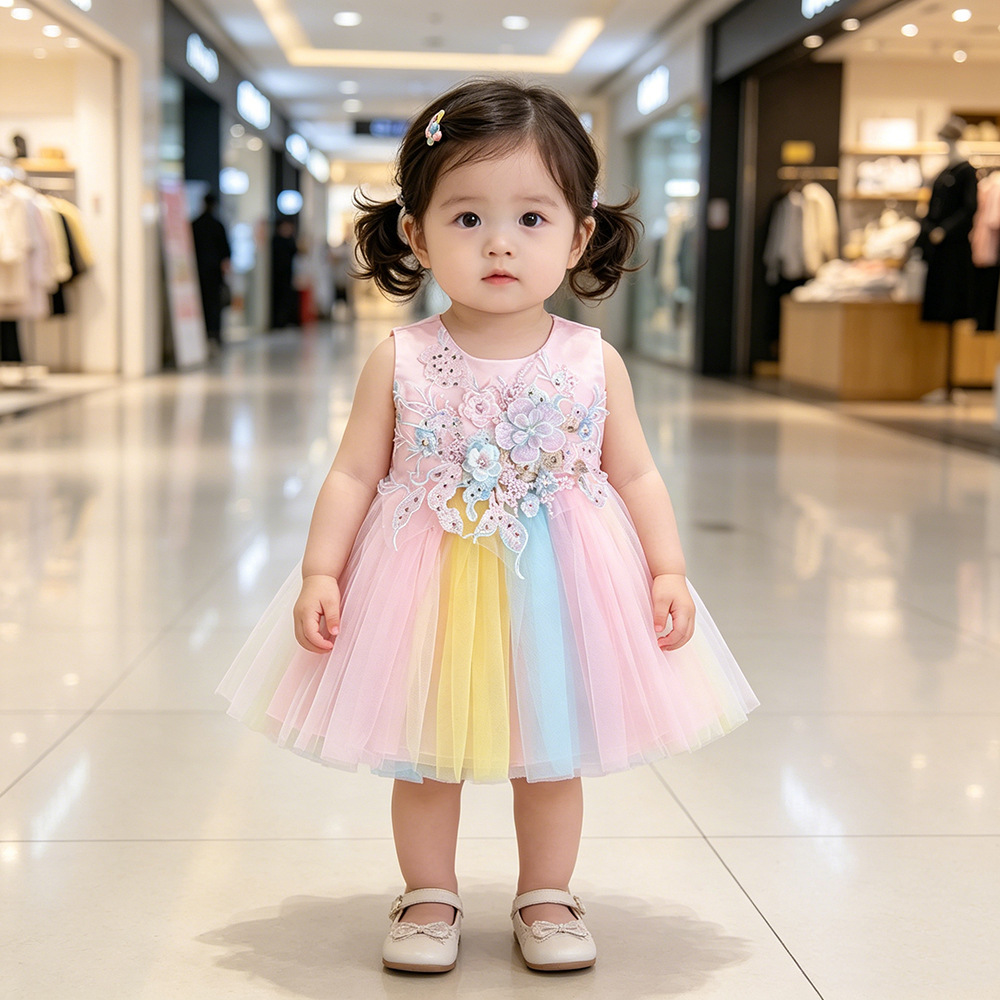 Flower girl's dress girls' piano performance guzheng performance dress Girls' wedding dress girls' birthday fluffy yarn children's princess dress