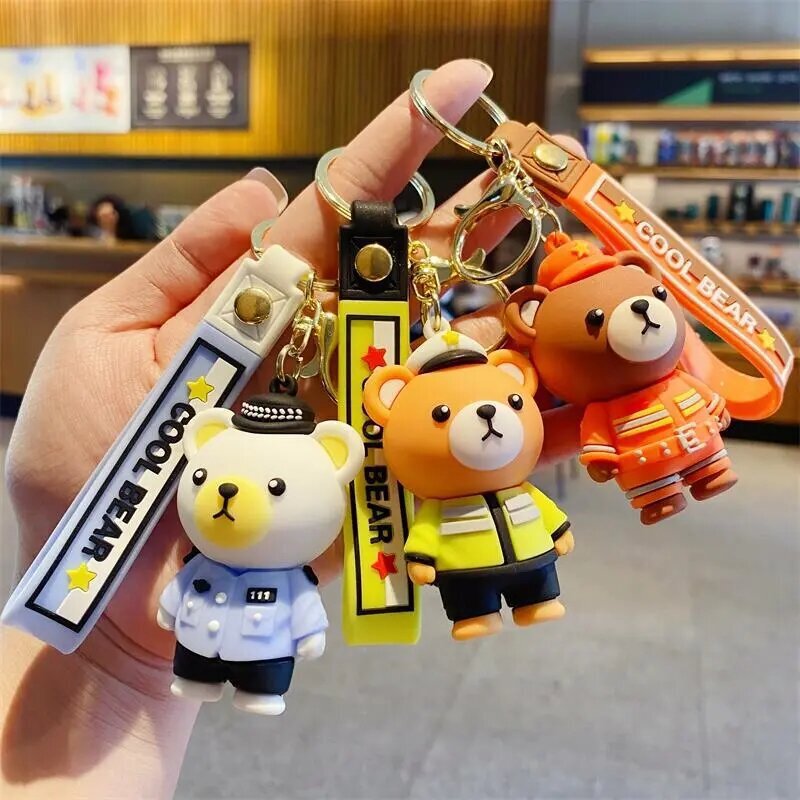Cartoon Cute Police Traffic Police Firefighter Bear Keychain Doll Keychain Event Promotion Small Gifts Wholesale
