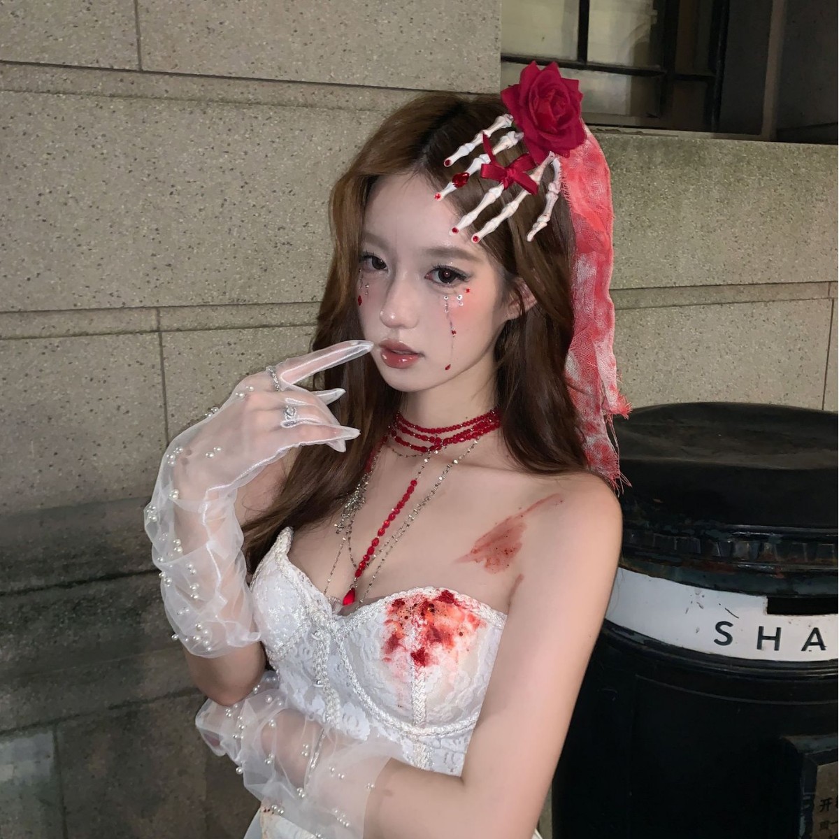 万圣节网纱玫瑰花骷髅鬼爪发夹头饰搞怪装扮拍照表演道具暗黑发饰